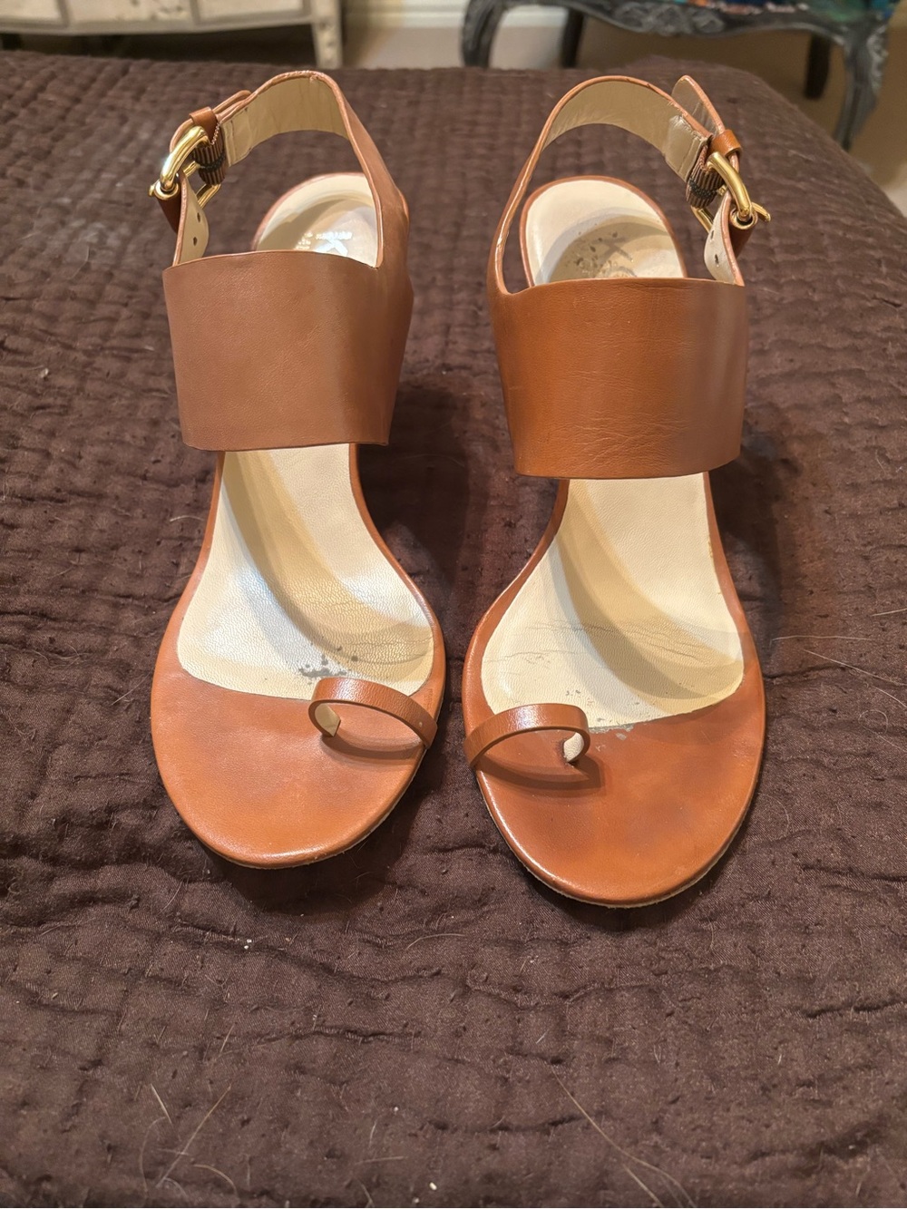 Michael Kors Cognac Leather Toe-Ring Slingback Sandals
